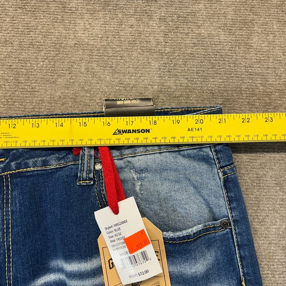 Grindhouse Denim Jeans Men's 42x32 Blue Distressed Patches Whiskers Stretch NEW - Picture 12 of 16